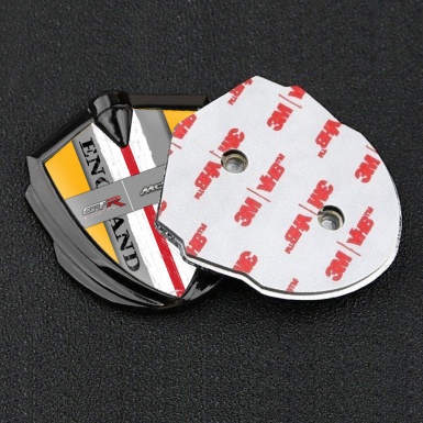 Mclaren GTR Domed Emblem Badge Graphite Yellow Frame England Flag