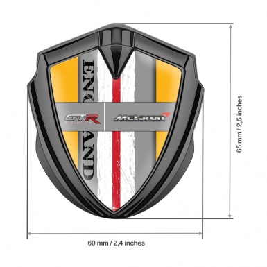 Mclaren GTR Domed Emblem Badge Graphite Yellow Frame England Flag