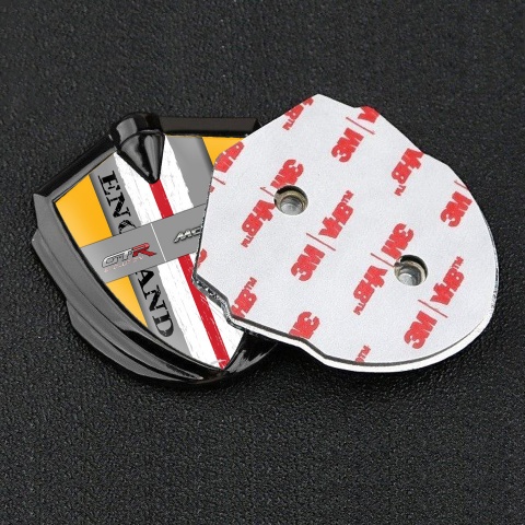 Mclaren GTR Domed Emblem Badge Graphite Yellow Frame England Flag