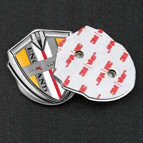 Mclaren GTR Domed Emblem Badge Silver Yellow Frame England Flag