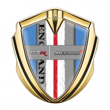 Mclaren GTR Emblem Metal Badge Gold Blue Frame England Flag