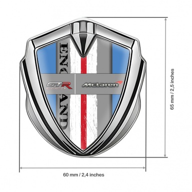 Mclaren GTR Emblem Metal Badge Silver Blue Frame England Flag