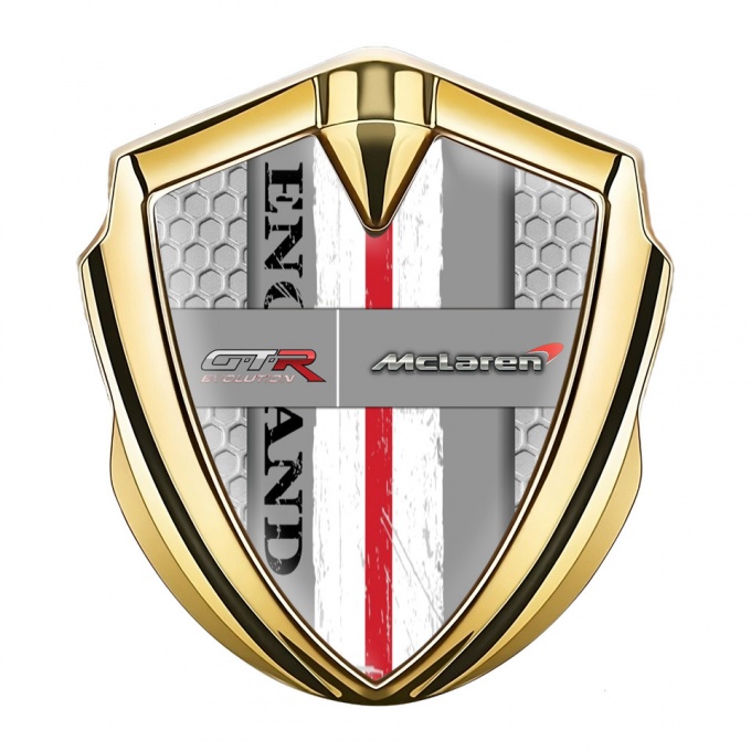 Mclaren GTR Metal Domed Emblem Gold Honeycomb England Edition