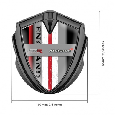 Mclaren GTR Emblem Ornament Badge Graphite Crimson Stripe England Motif