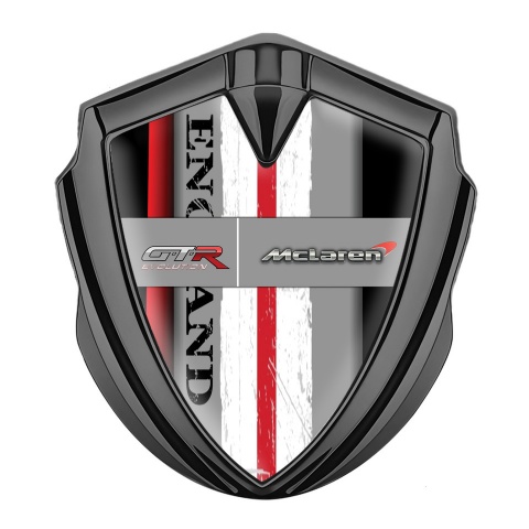 Mclaren GTR Emblem Ornament Badge Graphite Crimson Stripe England Motif