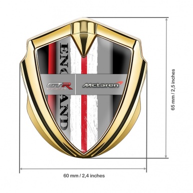Mclaren GTR Emblem Ornament Badge Gold Crimson Stripe England Motif