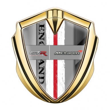 Mclaren GTR Emblem Ornament Badge Gold Polished Steel England Motif