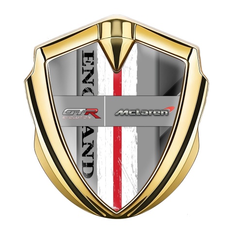 Mclaren GTR Emblem Ornament Badge Gold Polished Steel England Motif