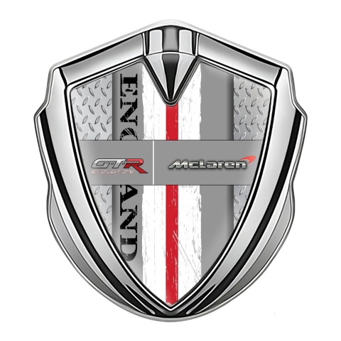 Mclaren GTR Emblem Badge Self Adhesive Silver Treadplate England Edition