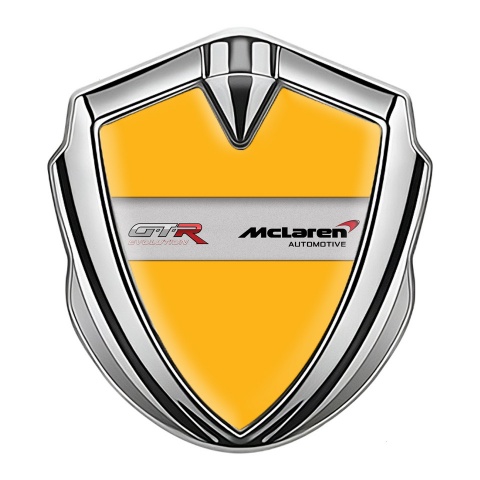 Mclaren GTR Metal Domed Emblem Silver Yellow Fill Evolution Edition