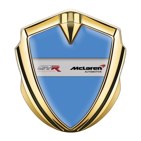 Mclaren GTR Metal Emblem Self Adhesive Gold Blue Base Evolution Design
