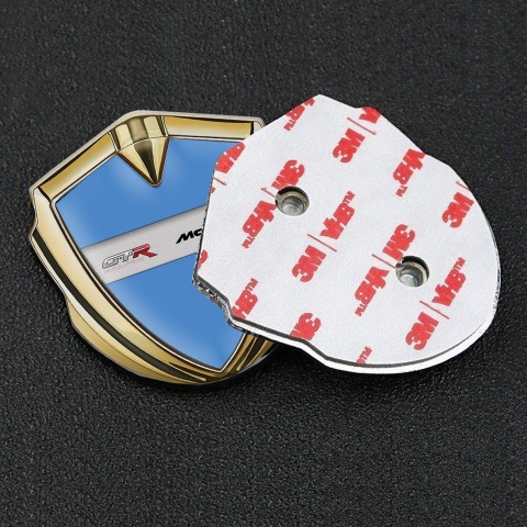 Mclaren GTR Metal Emblem Self Adhesive Gold Blue Base Evolution Design