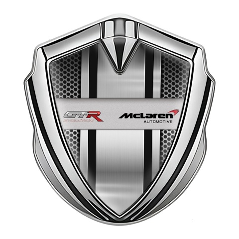 Mclaren GTR Silicon Emblem Badge Silver Mesh Frame Evolution Style
