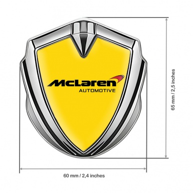 Mclaren Metal Domed Emblem Silver Yellow Background Classic Logo
