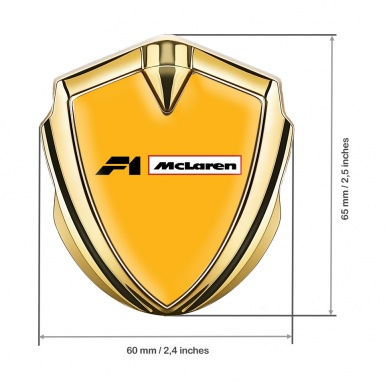 Mclaren F1 Silicon Emblem Badge Gold Orange Base Black White Logo