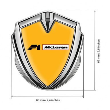 Mclaren F1 Silicon Emblem Badge Silver Orange Base Black White Logo