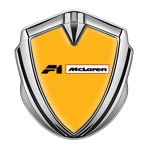 Mclaren F1 Silicon Emblem Badge Silver Orange Base Black White Logo