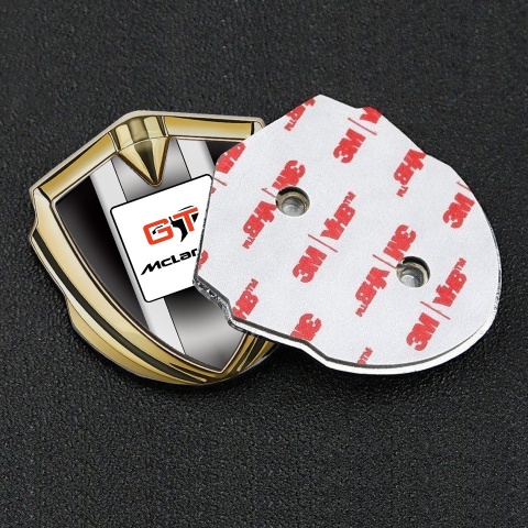 Mclaren GT Emblem Trunk Badge Gold Black Frame White Stripes Design