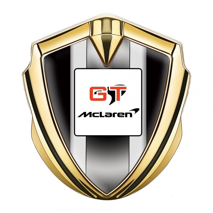 Mclaren GT Emblem Trunk Badge Gold Black Frame White Stripes Design