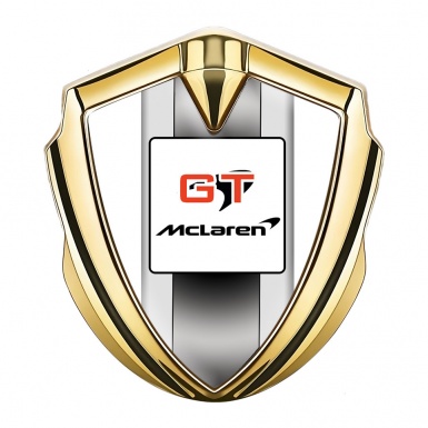 Mclaren GT Emblem Self Adhesive Gold White Frame Grey Stripes Design