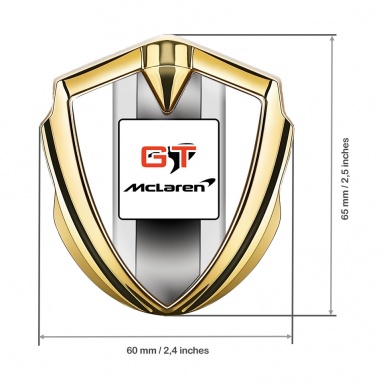 Mclaren GT Emblem Self Adhesive Gold White Frame Grey Stripes Design