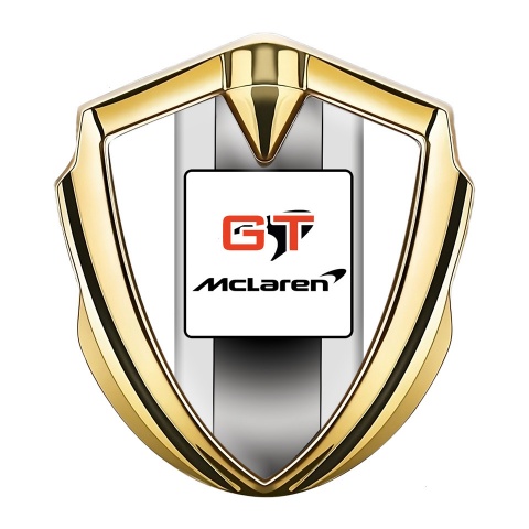 Mclaren GT Emblem Self Adhesive Gold White Frame Grey Stripes Design