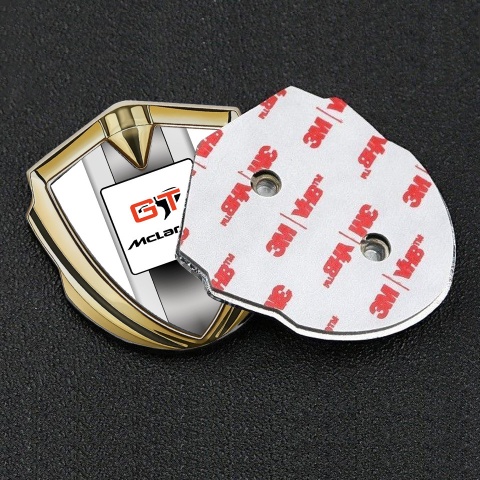 Mclaren GT Emblem Self Adhesive Gold White Frame Grey Stripes Design