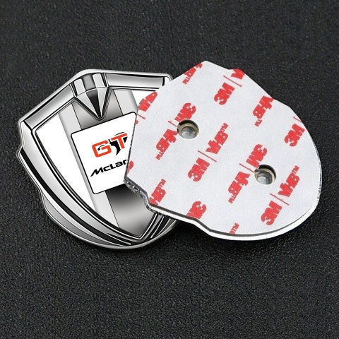 Mclaren GT Emblem Self Adhesive Silver White Frame Grey Stripes Design