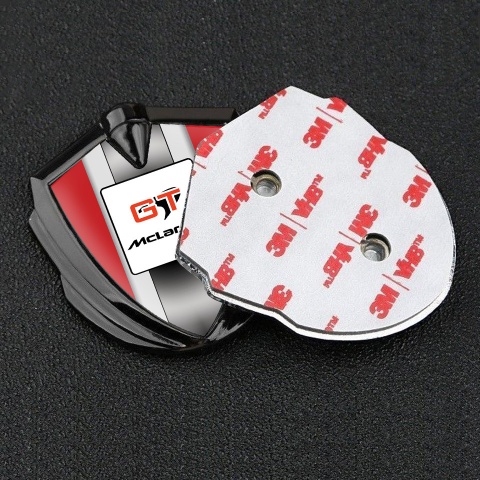 Mclaren GT Metal Emblem Badge Graphite Red Frame Grey Stripes Design