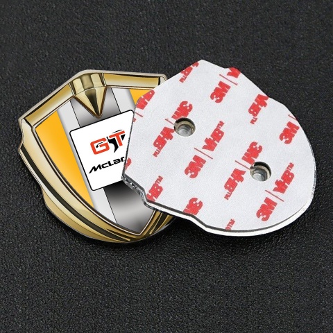 Mclaren GT Domed Emblem Badge Gold Orange Frame Grey Stripes Design