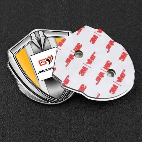 Mclaren GT Domed Emblem Badge Silver Orange Frame Grey Stripes Design