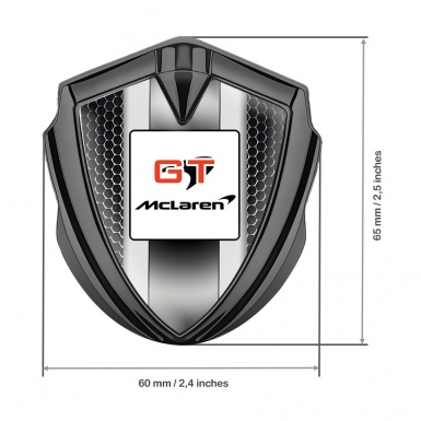 Mclaren GT Bodyside Domed Emblem Graphite Dark Mesh Grey Stripes Design
