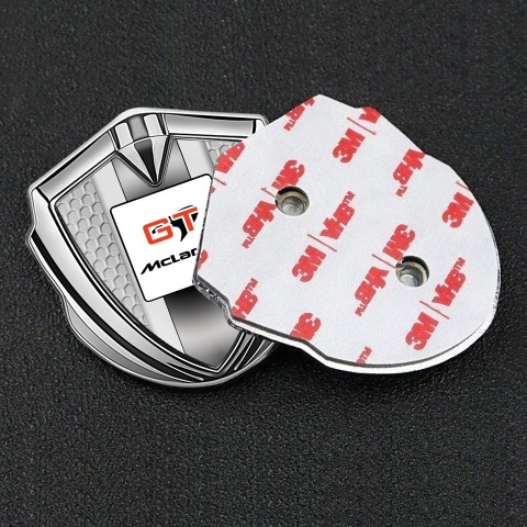 Mclaren GT Emblem Silicon Badge Silver Honeycomb Grey Stripes Edition