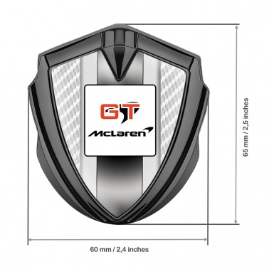 Mclaren GT Metal Domed Emblem Graphite White Carbon Grey Stripes Design