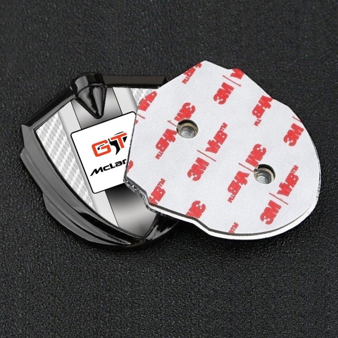 Mclaren GT Metal Domed Emblem Graphite White Carbon Grey Stripes Design