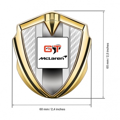Mclaren GT Metal Domed Emblem Gold White Carbon Grey Stripes Design