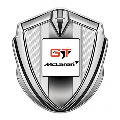 Mclaren GT Metal Domed Emblem Silver White Carbon Grey Stripes Design