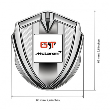 Mclaren GT Metal Domed Emblem Silver White Carbon Grey Stripes Design