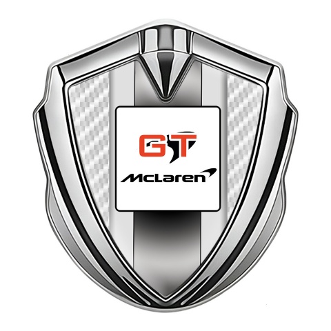 Mclaren GT Metal Domed Emblem Silver White Carbon Grey Stripes Design