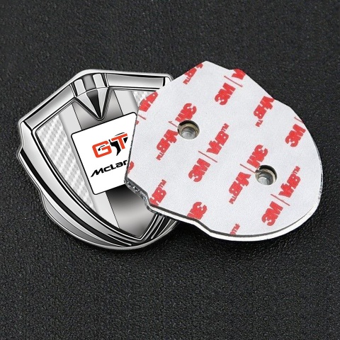 Mclaren GT Metal Domed Emblem Silver White Carbon Grey Stripes Design