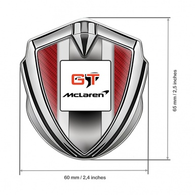 Mclaren GT Badge Self Adhesive Silver Red Carbon Grey Stripes Design