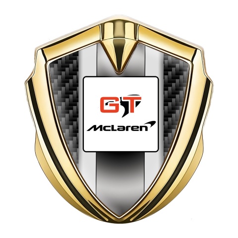 Mclaren GT Emblem Fender Badge Gold Black Carbon Grey Stripes Design