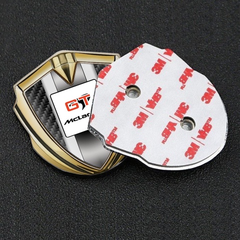 Mclaren GT Emblem Fender Badge Gold Black Carbon Grey Stripes Design
