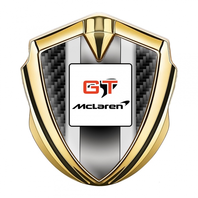 Mclaren GT Emblem Fender Badge Gold Black Carbon Grey Stripes Design