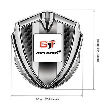 Mclaren GT Emblem Fender Badge Silver Black Carbon Grey Stripes Design