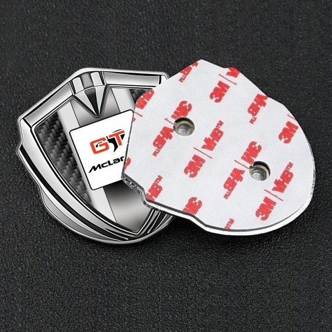Mclaren GT Emblem Fender Badge Silver Black Carbon Grey Stripes Design