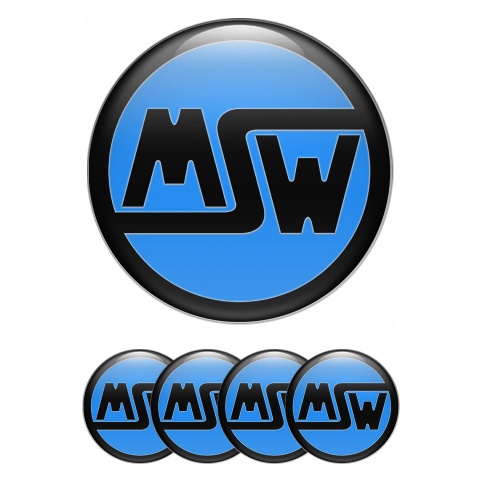 MSW Center Caps Wheel Emblem Blue Base Black Ring Logo