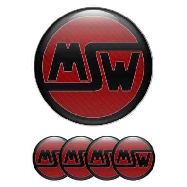 MSW Domed Stickers for Wheel Center Caps Red Carbon Black Ring Logo