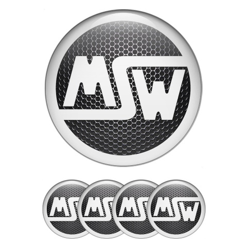 MSW Wheel Stickers for Center Caps Dark Grate Base White Logo