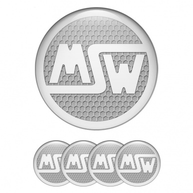 MSW Domed Stickers for Wheel Center Caps Honeycomb Base White Logo